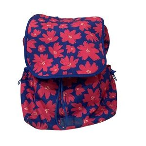 Vera Bradley Floral Drawstring Backpack Blue Pink Travel Gym Bag